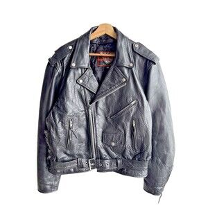 Interstate Black Leather Classic Originals Motorcycle Men's Jacket Size 46